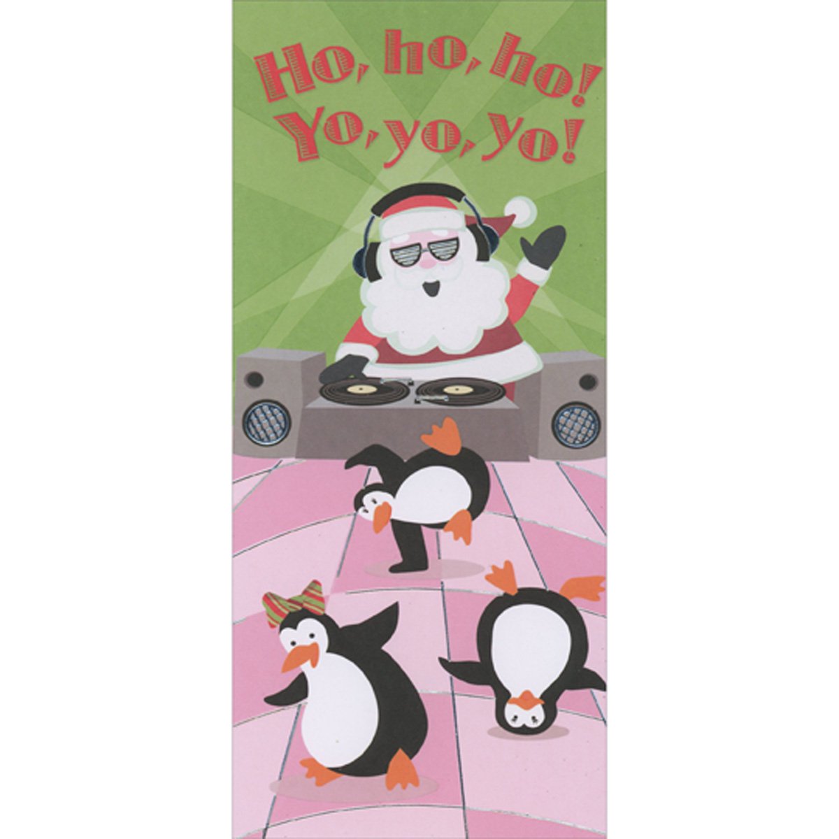 Designer Greetings Santa DJ and Three Dancing Penguins: Ho Ho Ho Yo Yo Yo Money Holder / Gift Card Holder Christmas Card for Granddaughter