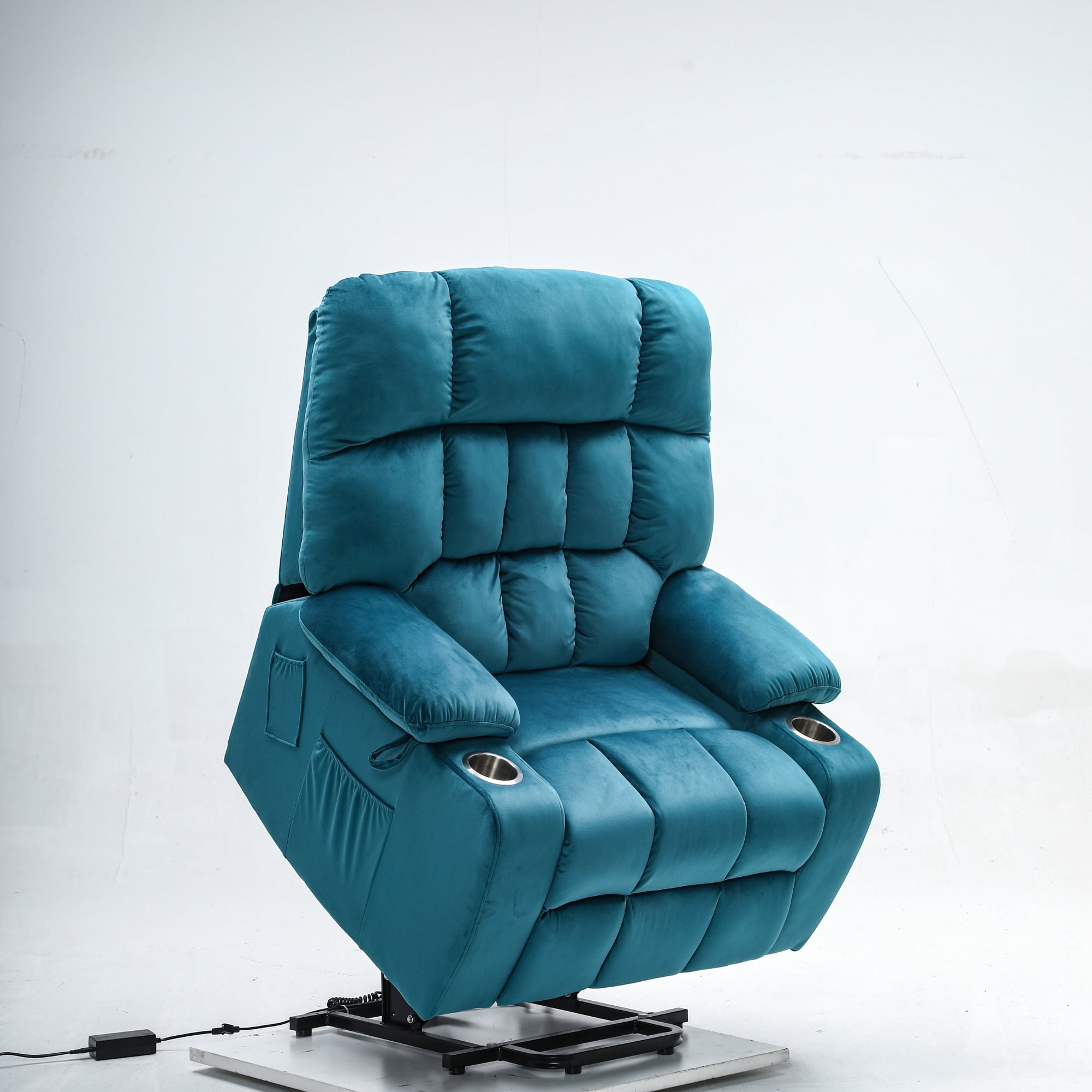 JUUXO Premium Oversized Power Lift Recliners with Heat, Massage, 26 Inch Extra Wide Seat Big Man Recliner Chair, Velvet
