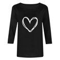 thumbnail image 4 of Plebaso Hauts Cœur pour Femmes Manches 3/4 Col Rond T-Shirts Décontractés Imprimé Chandail Femmes 2025 Tee Blouses, 4 of 4