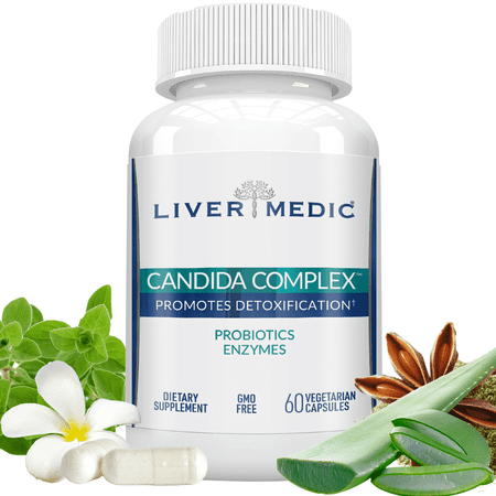 Liver Medic Candida Complex Digestive Enzymes, Enzymes for Digestion and Candida Cleanse, Non-GMO Probiotic with Herbs, Caprylic Acid, and Grape Seed Extract. (60 Vegetarian Caps)