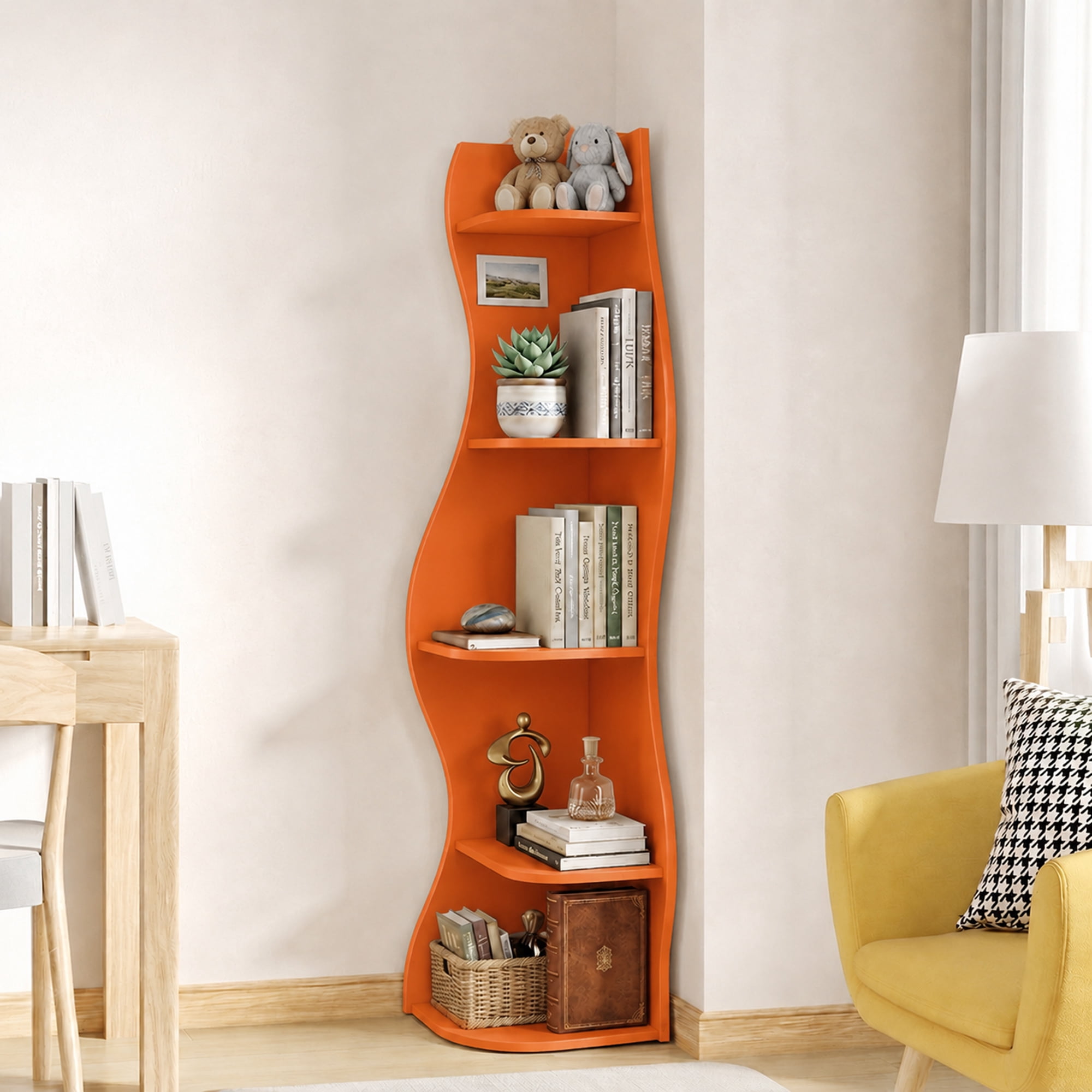 Curved Corner Shelf 3-Tier, 90° Wall-Mounted Space-Saving Storage, Waterproof High-Density Board, 5kg Per Shelf Capacity for Living Room Bedroom Bathroom