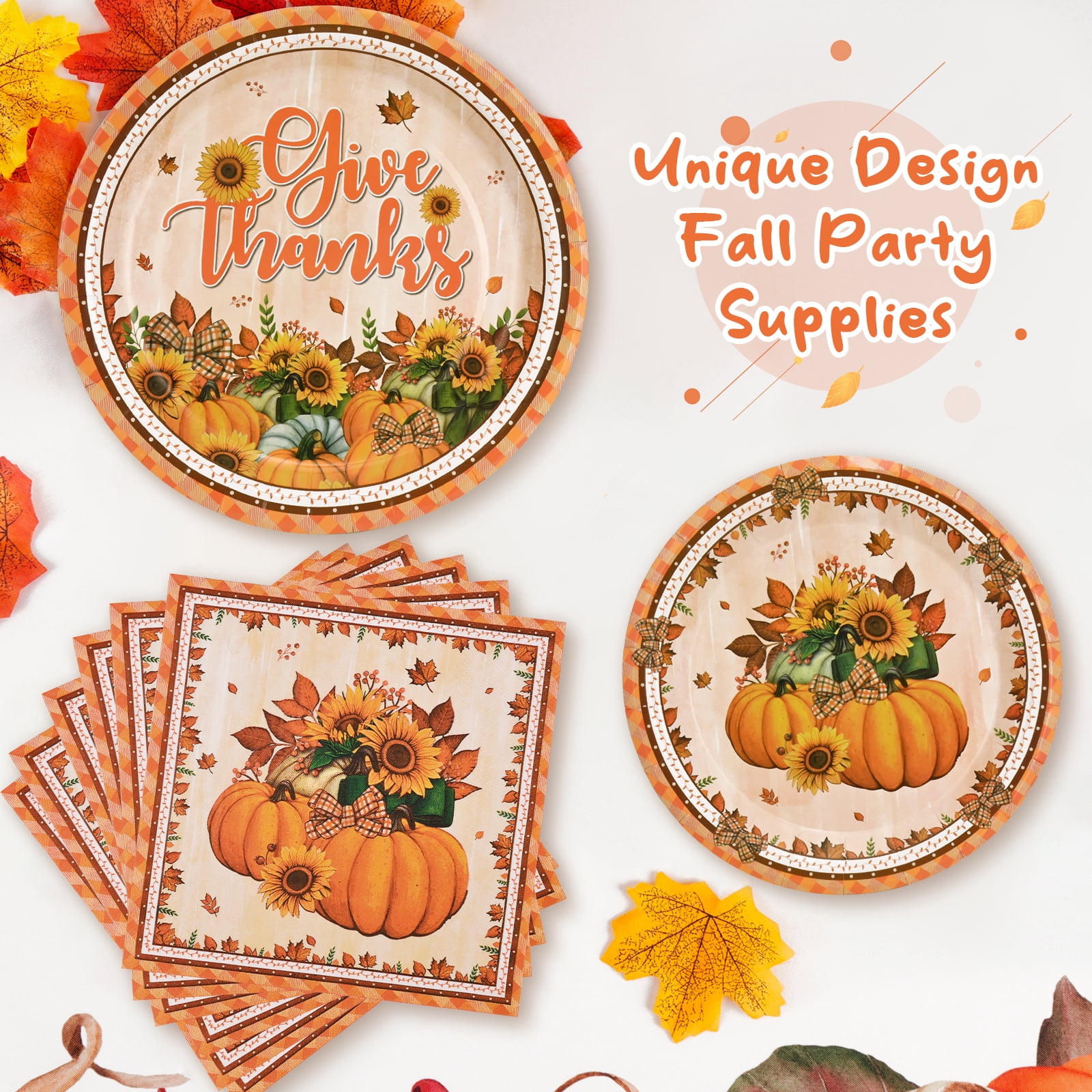 DAZLUTE 200 PCS Fall Paper Plates and Napkins, Fall Dishes, Thanksgiving Disposable Dinnerware and Plates for Thanksgiving and Fall Decorations Party Supplies