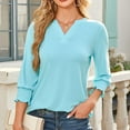 thumbnail image 4 of Blczomt Womens Tops under $10 Dressy Plain 3/4 Sleeve Shirts Blue Solid Color 2025 Formal Blouses for Women Casual, 4 of 8