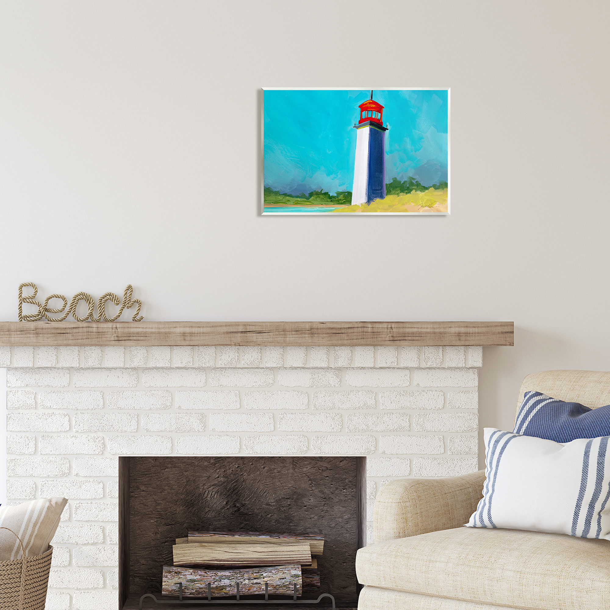Stupell Industries Vivid Blue Lighthouse Nature Painting Unframed Art Print Wall Art, 19 x 13
