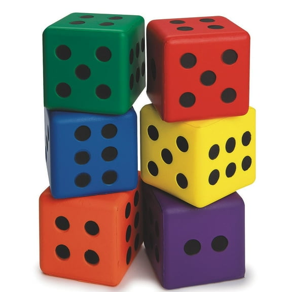 S&S Worldwide Large Molded Foam Dice. Assorted Color 3-1/4" PU Foam Dice Feature Recessed Dots. Great for Games, Math Exercises, Stacking and More. Set of 6.