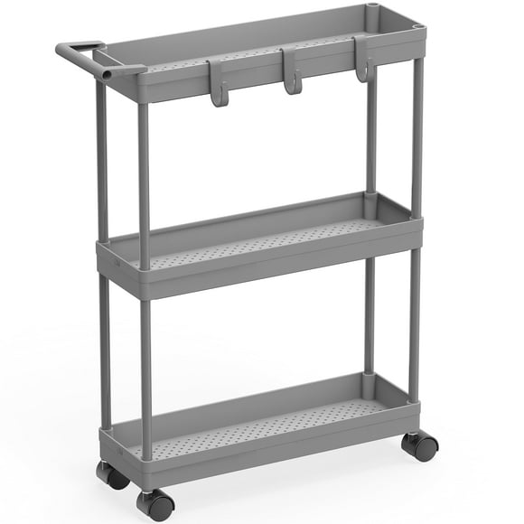 Carrito de almacenamiento Simple Houseware de 3 niveles, delgado y estrecho, gris