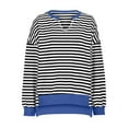 thumbnail image 2 of FRSASU Womens T Shirts Long Sleeve Stripe Color Block V Neck Basic Tee Casual Loose Fit Soft Fall Tops Black, 2 of 3