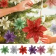 thumbnail image 4 of Flores artificiales de Navidad con purpurina, decoración colgante para árbol de Navidad, flores falsas, adornos de regalo simulados de Año Nuevo dorados y plateados, 4 of 5