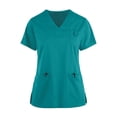 thumbnail image 3 of WTOBBY Women's Short Sleeve V-Neck Scrubs Set with Pockets, Solid Color Nursing Uniform, 2-Piece Medical Workwear for Healthcare Professionals, Practical Duty Wear,Green L, 3 of 5