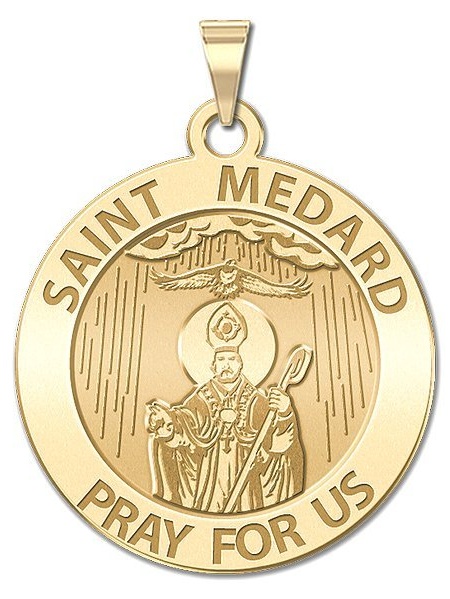 PicturesOnGold.com Saint Medard Religious Medal 3//4 Inch Size of a Nickel in Solid 14K White Gold
