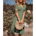 thumbnail image 6 of Women's Summer Dresses Short Sleeve Midi Dress 2024 Fashion V Neck A Line Loose Fit Solid Button Down Elegant Beach Vacation Sundress (Green,X-Large), 6 of 6