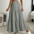 thumbnail image 5 of Women's Ruffle Tiered Maxi Skirt, Drawstring Elastic Waisted A-Line Solid Color Long Boho Skirts Floral Midi Skirt Gray XXL, 5 of 6