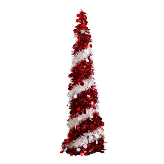 Nearly Natural 4ft. Pre-Lit Pop up Red & White Tinsel Christmas Tree with 50 Multicolored LED Lights