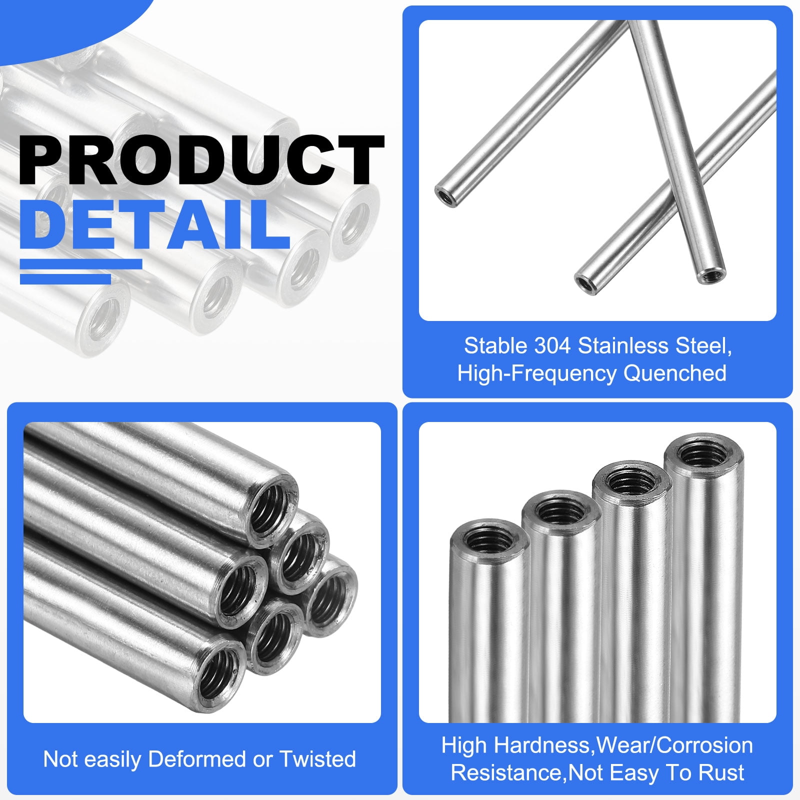 2 Pack Linear Motion Rod Shaft Guide, 6mmx500mm 304 Stainless Steel End Hollow Linear Steel Rods Inner Threaded Studs with Screws for 3D Printer and CNC Machine