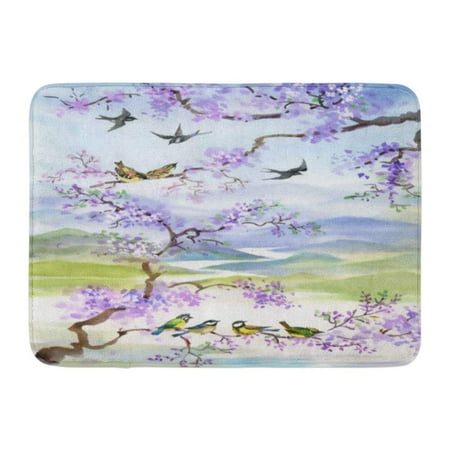 Cherry Tree Leaves - GODPOK Blossom Pink Leaf Birds on Cherry Branch Watercolor Tree Rug Doormat Bath Mat 23.6x15.7 inch