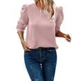 thumbnail image 5 of Womens Long Puffed-Sleeve Tops Plus Size S-5X Casual Crewneck Pullover T-Shirts Ladies Trendy Textured Solid Loose Comfort Blouses Tees, 5 of 8
