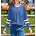 thumbnail image 6 of Dweltoz Girls Long Sleeve Shirts Striped Color Block Crewneck Tees Casual Loose Fit Tunic Tops Soft Pullover Sweatshirts Kids Big Girls Fall Back to School Clothes Size 2-13 Years,Royal Blue, 6 of 6