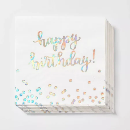 30ct Lunch Napkins 'Happy Birthday' Iridescent