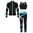 thumbnail image 5 of iiniim Kids Girls Figure Ice Skating Gym Long Sleeve Jacket Sleeveless Crop Top with Skating Pants Blue Green 14, 5 of 7