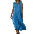 thumbnail image 3 of TaTaai Sleeveless Lapel Maxi Dress Women's Linen Feel Solid Color Button Front Casual Loose Fit Flowy Summer Slip Dress Gift, 3 of 5