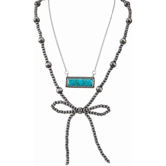 Western Necklaces for Women Turquoise Rodeo Necklace Western Pearl Necklace Cowgirl Turquoise Necklaces Alloy Country Jewelry Layered Beaded Choker Blue DIY