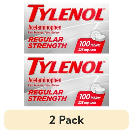 (2 pack) Tylenol Regular Strength Tablets with 325 mg Acetaminophen, 100 Count