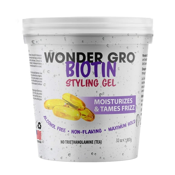 Wonder Gro Biotin Hair Styling Gel, 32 fl oz - Non-Flaking, Alcohol-Free