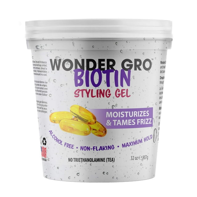 Wonder Gro Gel Coiffant à la Biotine, 32 fl oz - Non Écaillement, Sans Alcool