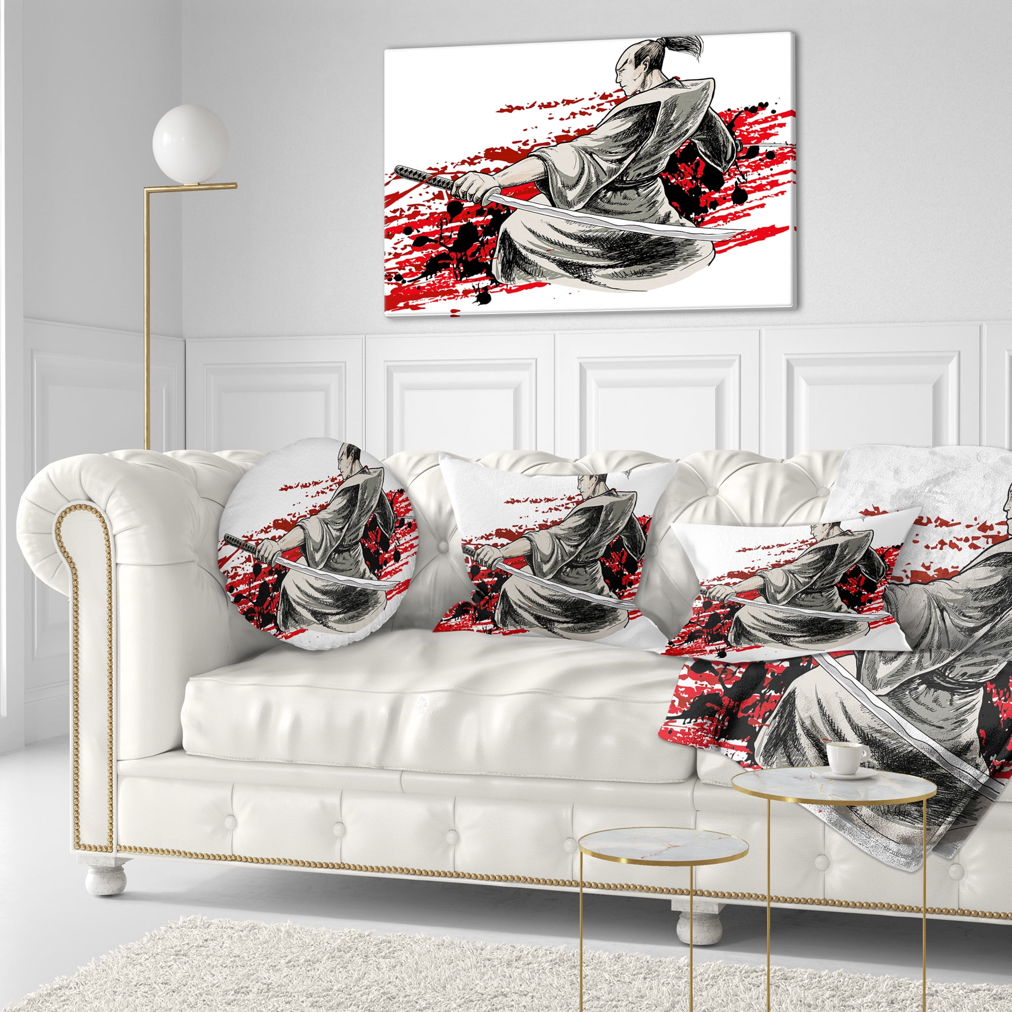 Designart Japan Warrior - Japanese Throw Pillow - 12x20