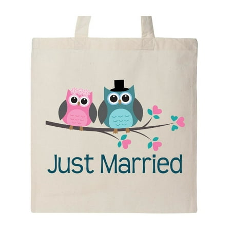Just Married Owl Couple Tote Bag Natural One Size