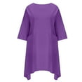 thumbnail image 4 of Liquidation d'Été 2025! Robe Grande Taille pour Femmes, Liquidation de Robe d'Été pour Femmes, Robe Décontractée à Manches 3/4 Col Rond Imitation Coton et Lin Couleur Unie avec Poches, 4 of 5