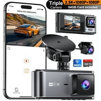 Odrey 3 Channel 5.8G WiFi Dash Cam Front and Rear Inside, 2.5K 1080P 1080P Dashcam for Car with 64GB Card, Triple Dash Camera with G-Sensor, WDR, 24Hrs Parking, Loop Recording
