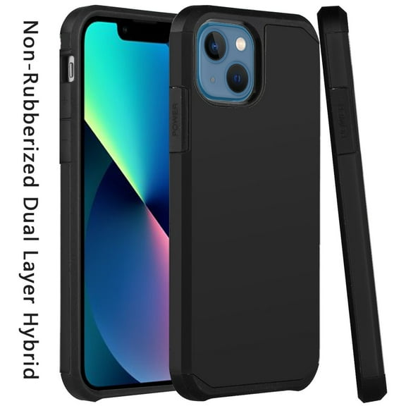 Phone Case for Apple iPhone 13 (6.1") Hybrid Dual Layer Armor Hard PC Soft TPU Rubberized Armor Shock Absorption Ultra Slim Fit Cover for iPhone 13 - Black