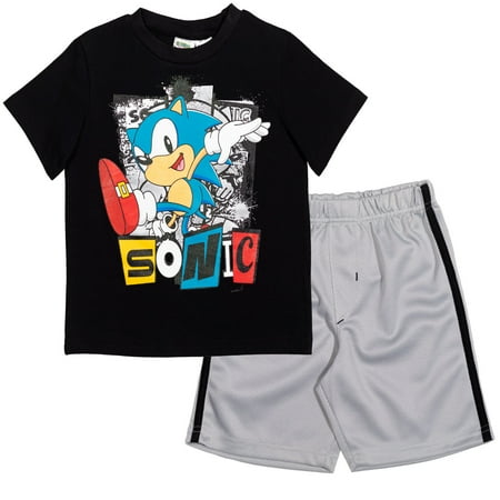 SEGA Sonic the Hedgehog Toddler Boys Athletic 2-Piece Tee and Shorts Set Sonic Black Silver SEGA Sonic the Hedgehog Toddler Boys Athletic 2-Piece Tee and Shorts Set Sonic Black Silver
