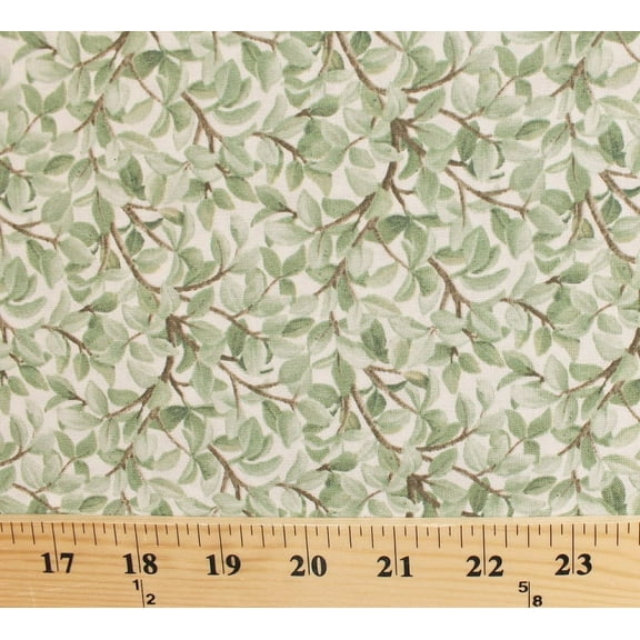 Cotton Beautiful Birds Green Leaves Branches Vines Tree Cream Cotton Fabric Print by the Yard (4311-cream)