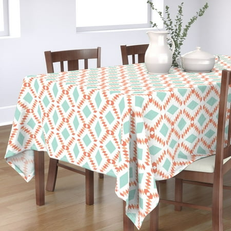 

Cotton Sateen Tablecloth 70 x 108 - Coral Aqua Diamond Fall Geometric Diamonds Print Custom Table Linens by Spoonflower