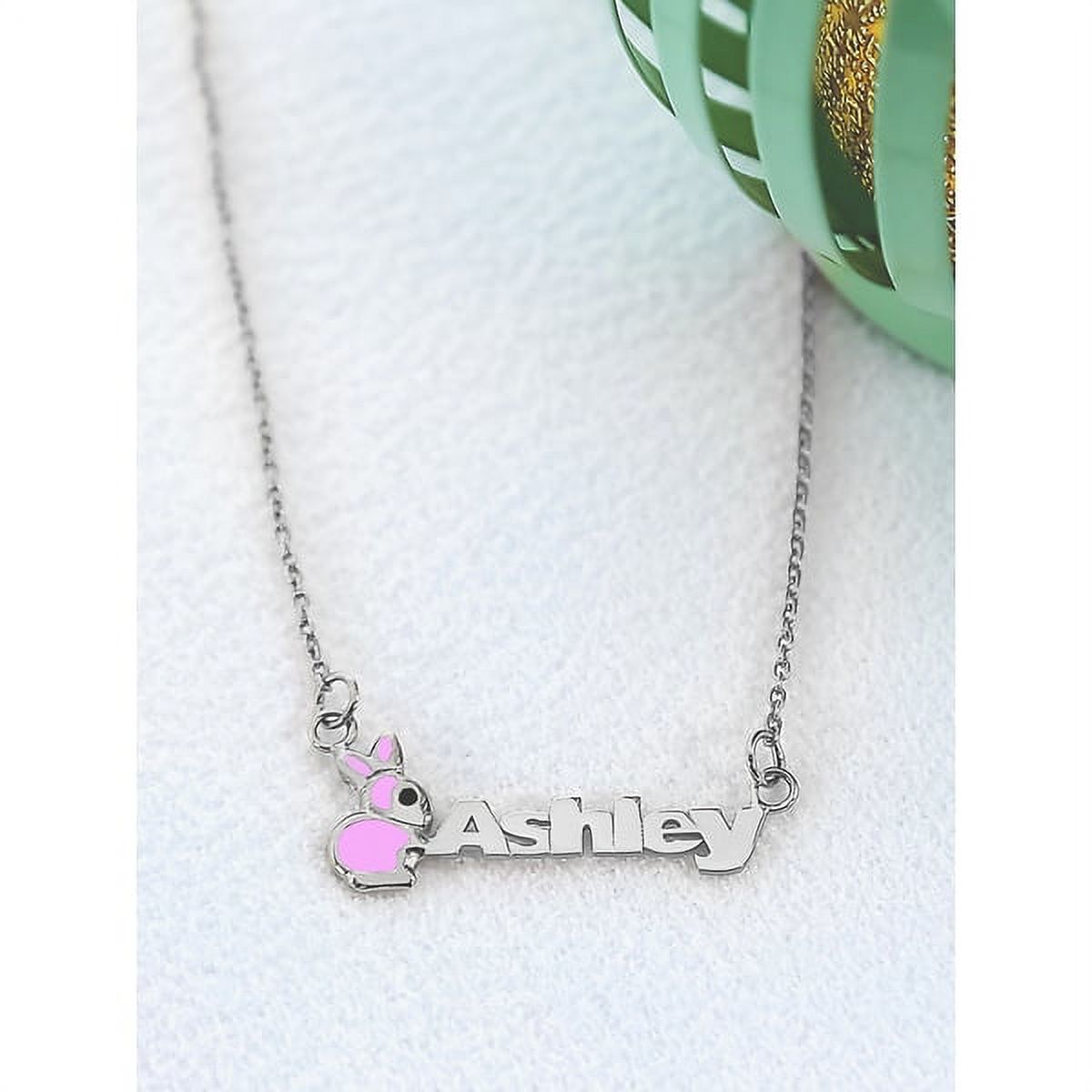 Personalized Children's Name Necklace with Pink or White Enamel on Bunny Motif