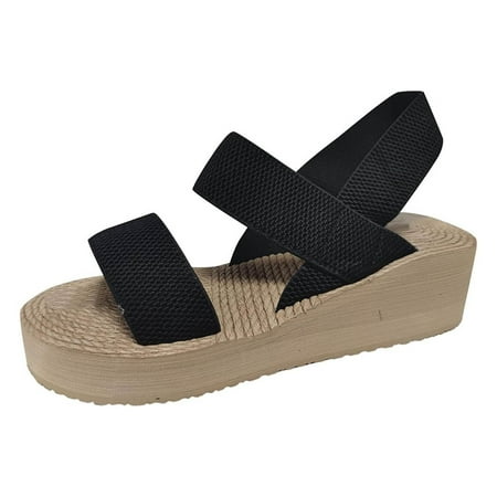 

LIANGP Women s Sandals Casual Elastic Buckle Flat Roman Shoes Summer Fashion Ladies Sandals Women s Shoes Black Size 7