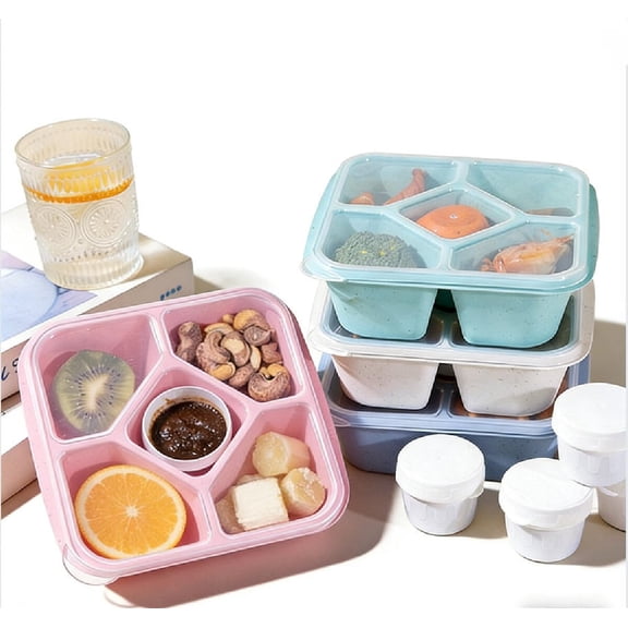 4 Pcs Bento Snack Box Containers, 4 Compartment Divided Stackable Food Storage Containers with Lids, Meal Prep Lunch Container with Sauce Cups