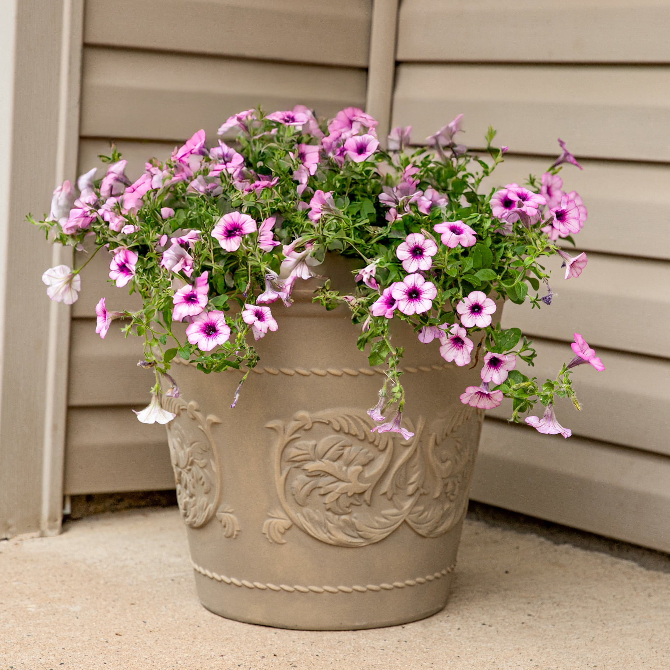 Sunnydaze Arabella 19.5" x 19.5" x 17.5" Round Beige Polyresin Outdoor Planter Pot