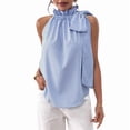 thumbnail image 2 of Women'S Sleeveless Stripe Stand Collar Tie Front Ruffle Detail Ribbon Strap Tank Top M, 2 of 9