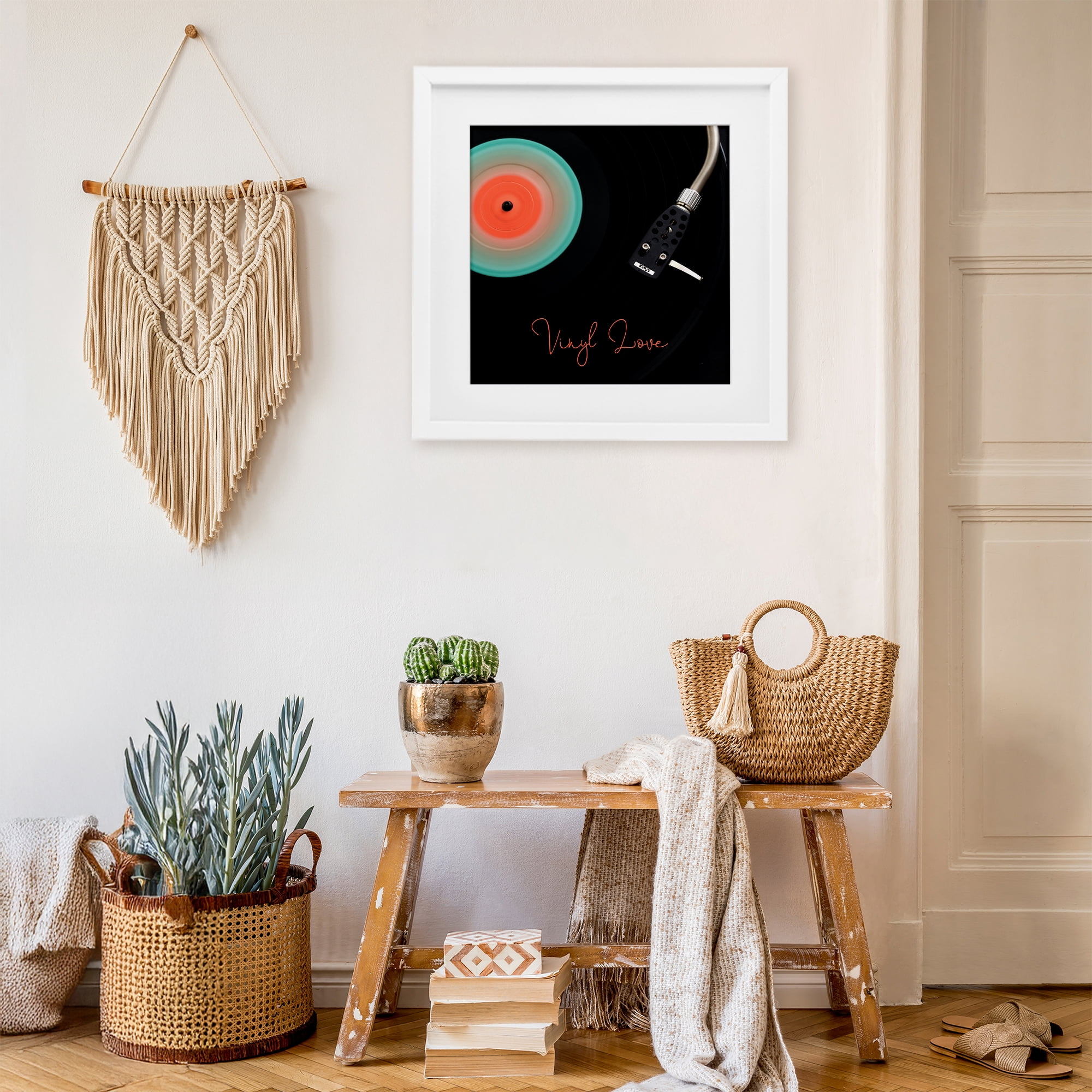 Stupell Industries Spinning Record Vinyl Love White Framed Print Under Glass, design by Tom Quartermaine