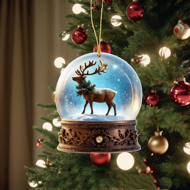 Adorno navideño de acrílico | Decoración colgante 3D para árbol con escena de alces | Bola festiva para colgar y decorar en Navidad