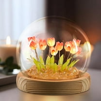 Aorsher Tulip Flower Lamp, Bedroom Decorative Night Light, Light Up Tulips in Glass Cover, Birthday Gift for Girlfriend or Wife, Including Batteries
