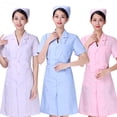 thumbnail image 2 of EeaseMX Uniforme de enfermería de manga corta azul, bata blanca de algodón, ropa de hospital, traje de trabajo con cuello en V, disfraz de moda, bata de farmacia sin gorro ni pantalón - Talla L, 2 of 8