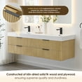 thumbnail image 4 of Livia 72" Wall-mounted Wood Vanity in Nature Brown Artificial Sink no Mirror, 4 of 12