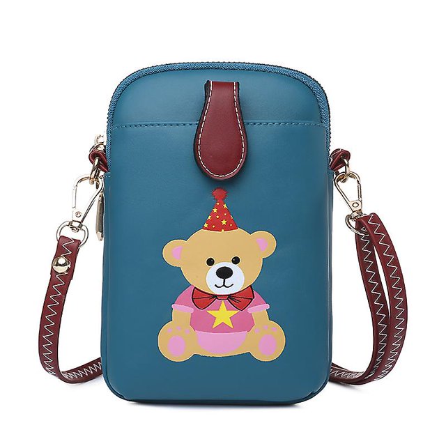 Lindo bolso bandolera con forma de oso de cumpleaños (azul), minibolso bandolera de piel sintética suave con estampado de canguro para teléfono móvil como regalo para niñas