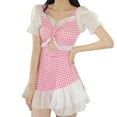 thumbnail image 1 of Gibobby Trajes de Baño Mujer Completos New Thousand Bird Check Lace Traje de baño ajustado con cintura alta para mujer(Rosa,M), 1 of 3