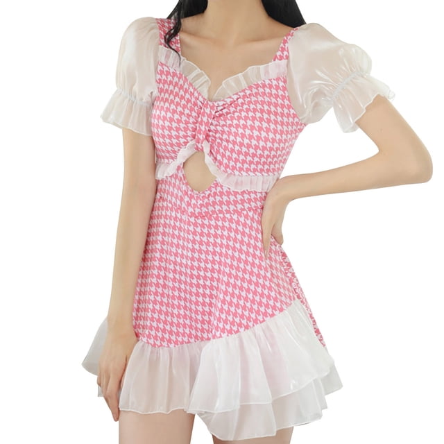 Gibobby Trajes de Baño Mujer Completos New Thousand Bird Check Lace Traje de baño ajustado con cintura alta para mujer(Rosa,M)