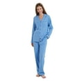 thumbnail image 5 of GLOBAL 100% Cotton Pajamas for Women Set Long Sleeve Button Down Sleepwear Soft Pjs Kint Lounge Sets with Pockets Light Blue L, 5 of 7